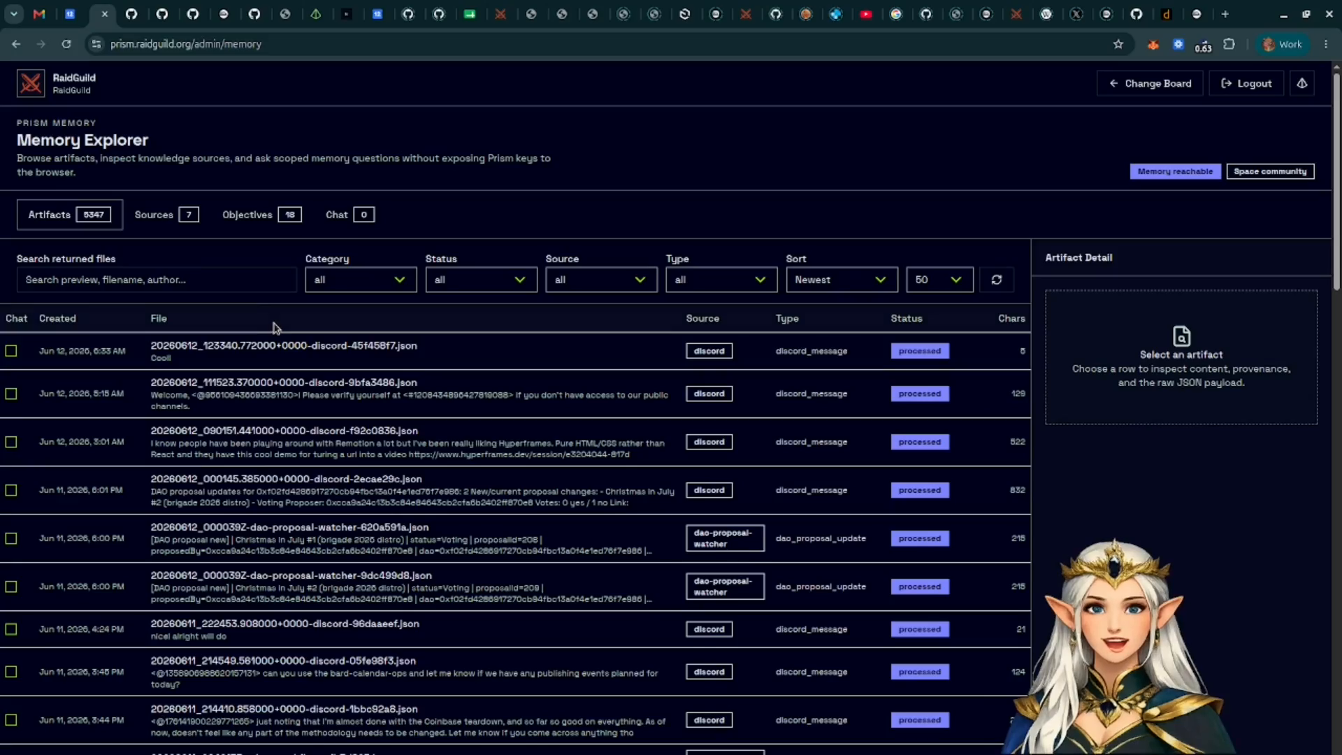 Memory artifacts and generated digests